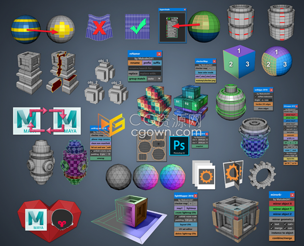 18套实用建模辅助工具Maya插件Gumroad – Malcolm341 All Mel Script Pack