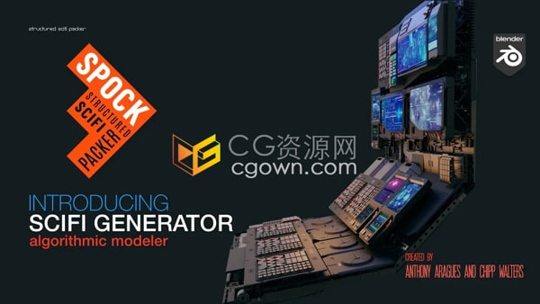 Blender插件Spock v1.0.6结构化科幻控制台模型生成器