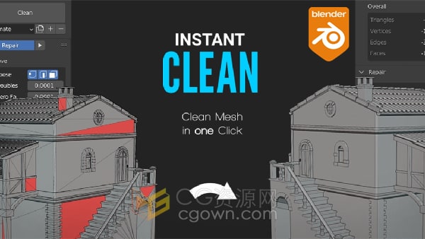 Blender 4.1插件Instant Clean v2.1.2网格清理布线优化工具