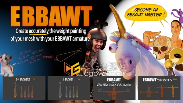 Ebbawt V1.0 Blender角色绑定蒙皮权重绘画插件