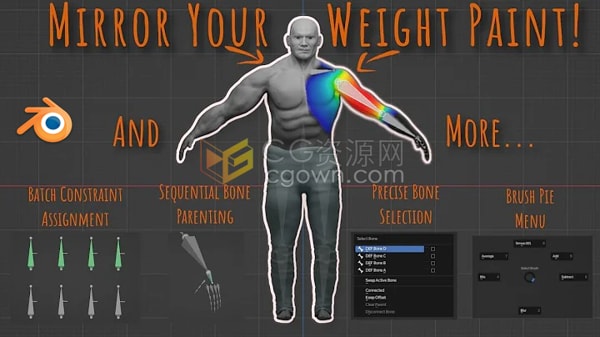 Blender插件Weight Paint and Bones v1.1.0骨骼绑定与权重绘制