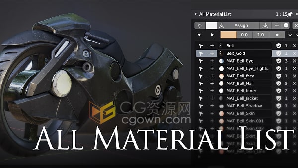 Blender插件All Material List v2.7.58材质灯光摄像机场景素材清单