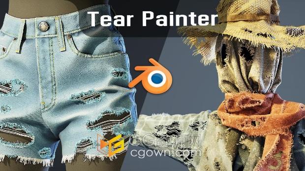Blender插件Tear Painter V1.0织物物体生成破洞撕裂效果+视频教程