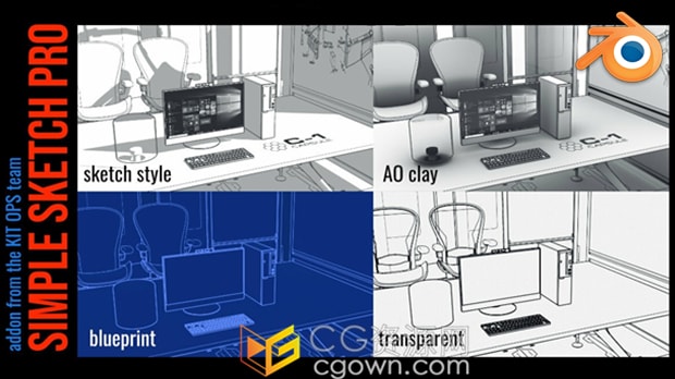 Blender插件Simple Sketch Pro V1.1.0渲染素描边框线条风格+视频教程