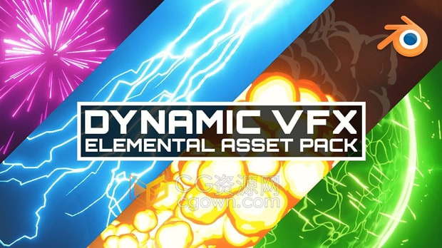 Blender插件Dynamic VFX Pack v2.1卡通烟雾火焰闪电能量粒子动漫特效动画