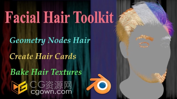 Blender插件Facial Hair Toolkit Geo V2.0面部毛发工具头发预设包+视频教程