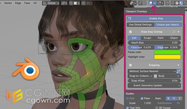 Blender插件Draw XRay v3.4顶部面片选择工具