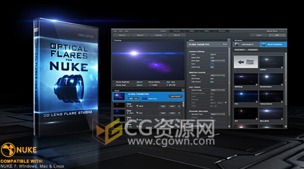 Nuke 插件 Optical Flares v1.0.86 镜头光晕预设带中文安装说明