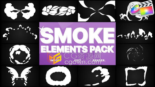 FCPX插件12组卡通烟雾流体MG动画元素效果并带音效素材包第一季下载