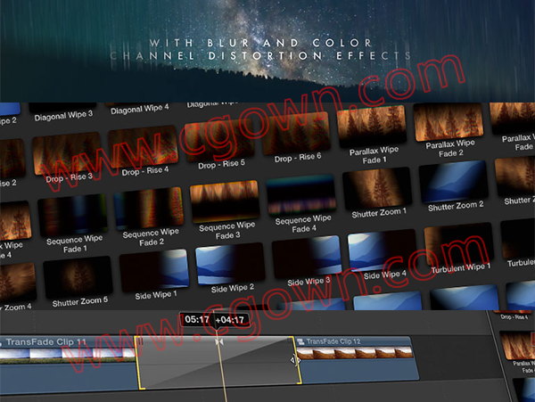 FCPX插件TranShadow 50种预设阴影渐变衰减黑场视频转场过渡效果