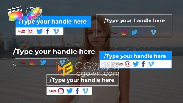 FCPX插件5种社交图标风格媒体视频平台博客频道字幕条动画包装下载
