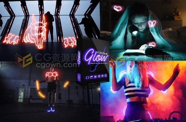 FCPX Brush Glow中文版插件绘画发光线条描边图形工具流行vlog视频特效插件