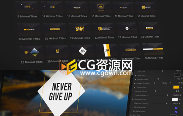 插件FCPX Minimal Titles 30组4K分辨率简洁文字标题字幕条动画