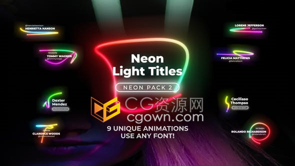第二套FCPX插件9组彩色生长灯管霓虹灯文字标题视频字幕效果动画
