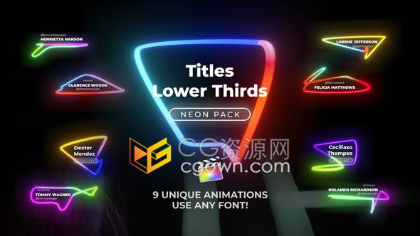 FCPX插件9款彩色生长灯管霓虹灯文字标题视频字幕效果动画第六套