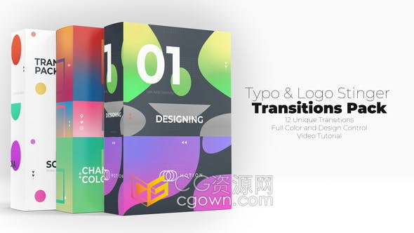 Apple Motion模板Typo & Logo Stinger Transitions社交媒体视频片头-FCPX插件