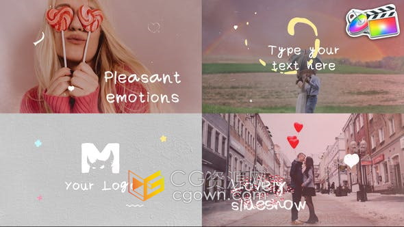 FCPX插件-6组场景动画制作卡通幻灯片模板相册视频