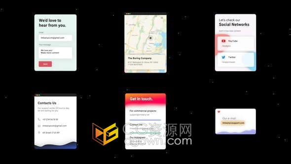FCPX插件-Contact Information 6组卡片式联系信息图形场景