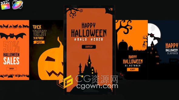 Halloween FCPX插件5组万圣节贺卡主题宣传短视频