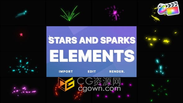 FCPX插件-12组卡通星星火花图形动画Stars Sparks Pack