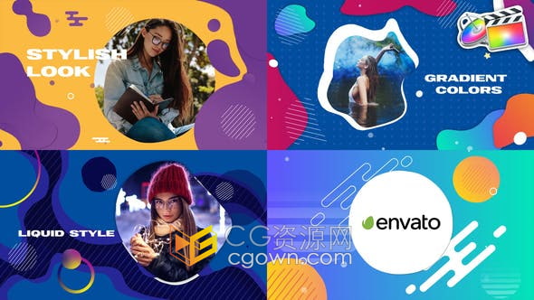 FCPX插件-漂亮彩色液体图形幻灯片宣传视频制作模板