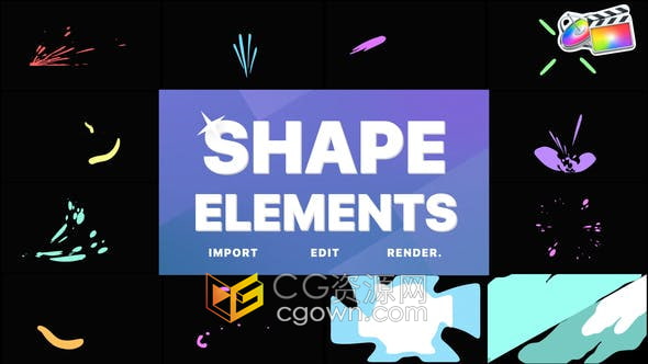 FCPX插件-12组手绘卡通飞溅流体波浪喷雾图形动画加2种转场