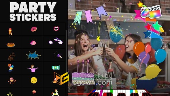 FCPX插件-25组手绘动画元素抖音社交媒体街头艺术视频添加