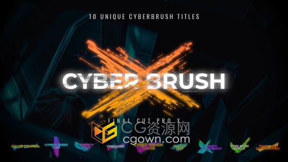 FCPX插件-10组笔刷动画视频字幕条文字标题