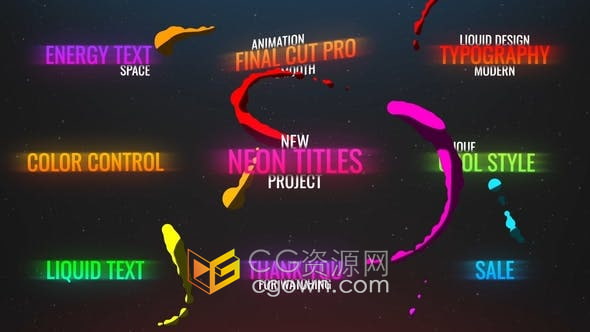 FCPX插件-10组霓虹灯液体流动MG动画文字标题视频字幕效果