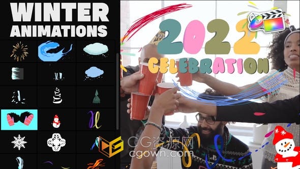 25组冬季MG图形元素动画制作冬奥会相关视频助手-FCPX插件