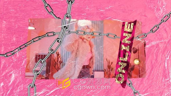 链条粉红色贴纸照片动画视频片头制作模板-FCPX插件