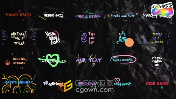 20种彩色卡通文字标题动画FCPX视频字幕插件