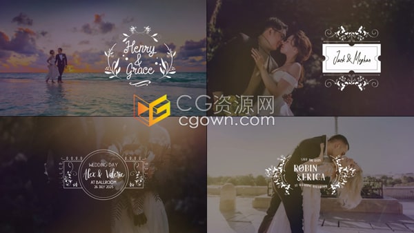 FCPX插件40组婚礼徽章标题小清新线条图形视频字幕文字动画