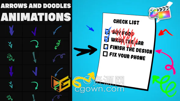 FCPX插件40组卡通动画箭头和涂鸦元素效果