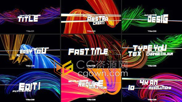 10组抽象动画背景故障文字标题动画FCPX插件