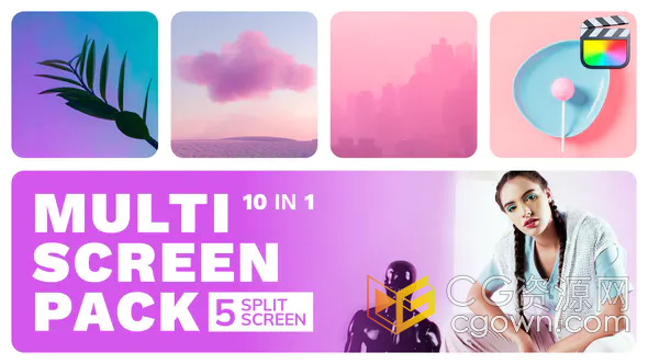 视频或照片多屏幕分屏动画效果制作4K分辨率FCPX插件