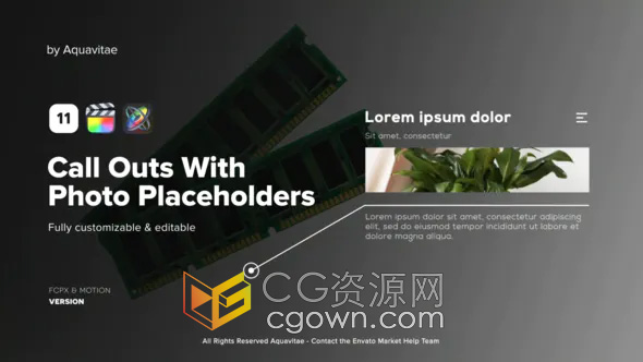 11组带照片占位符线条呼出标注文字标题FCPX插件