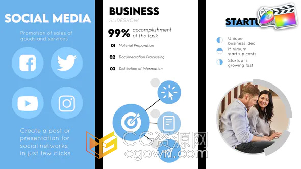 社交媒体短视频宣传商业幻灯片介绍企业公司FCPX插件