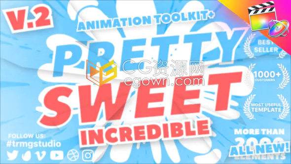 Pretty Sweet V2 FCPX插件606卡通MG图形动画LOGO标题字幕转场背景