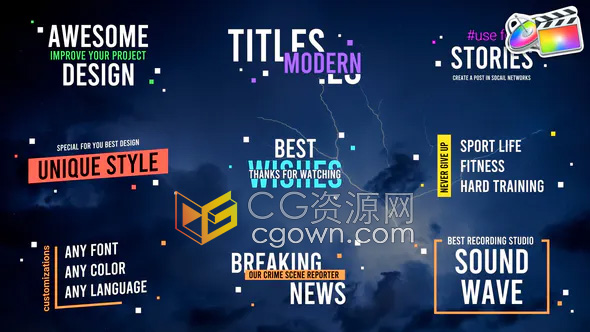Modern Titles FCPX插件9组现代社交媒体视频字幕文字标题动画