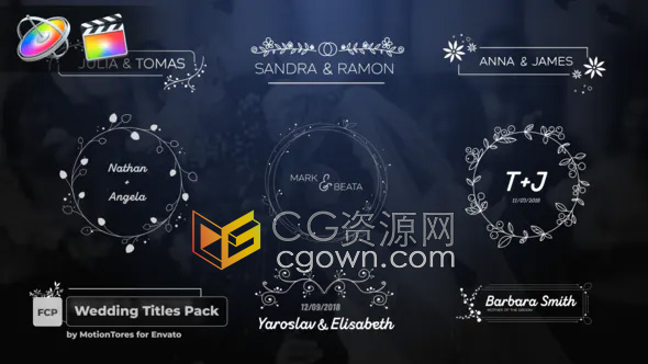 Wedding Titles FCPX插件34组婚礼视频介绍标题字幕动画