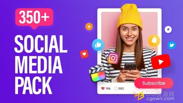 FCPX插件-350种社交媒体视频制作元素订阅点赞头像短视频模板动画
