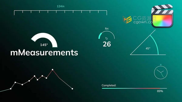 mMeasurements FCPX插件22个可编辑测量标注显示数值动画预设