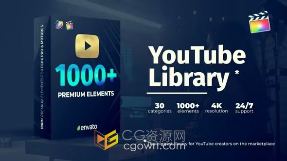 FCPX插件视频编辑制作资源包1000+元素包括片头转场调色