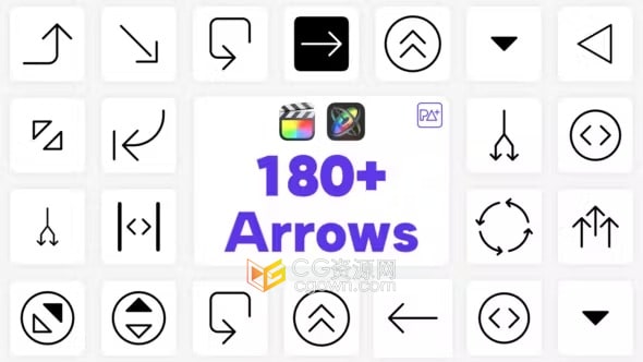 FCPX插件183个箭头图标元素动画Big Pack Arrows