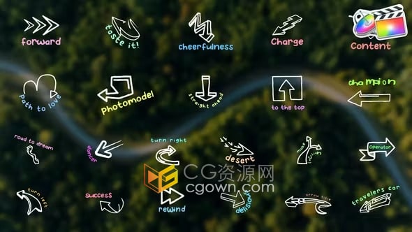 FCPX插件13种手绘漫画文字标题与34个箭头元素动画Arrows Titles
