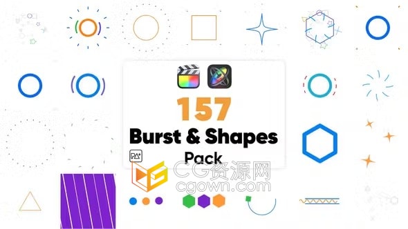 FCPX插件157种形状MG图形动画元素Burst & Shapes Pack