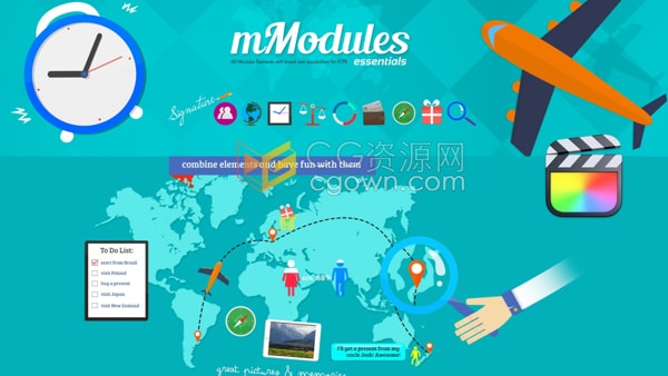 FCPX插件60组常规图标动画预设mModules Essentials