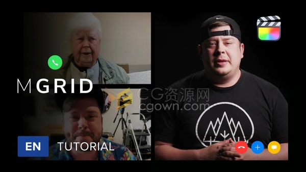 FCPX插件制作多人视频通话聊天分屏拼贴效果动画元素mGrid
