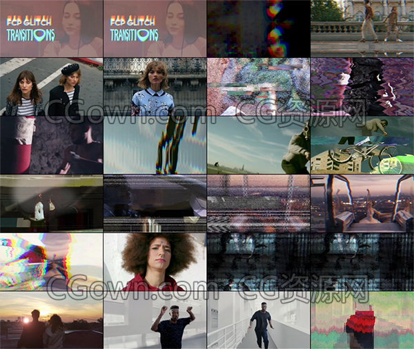 FCPX转场插件50种故障干扰信号差画面损坏抖动转场效果带音效素材